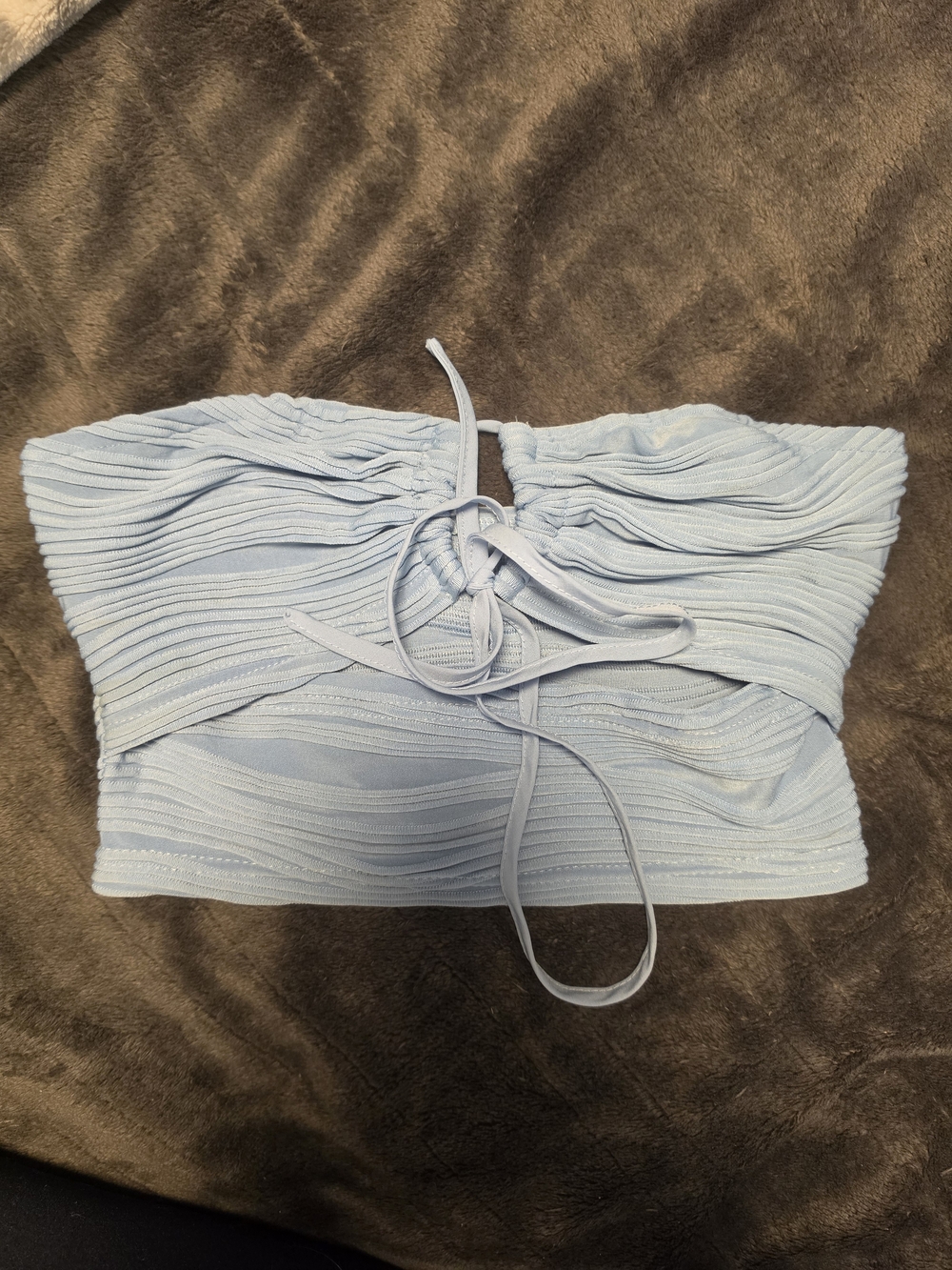 SHEIN Light Blue Strapless Ruched Tie-Front Crop Top